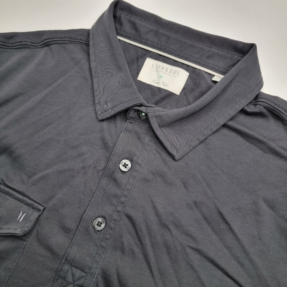 Linksoul‎ Men's Medium Black Short Sleeve Button Front Pocket Oakland Polo Shirt